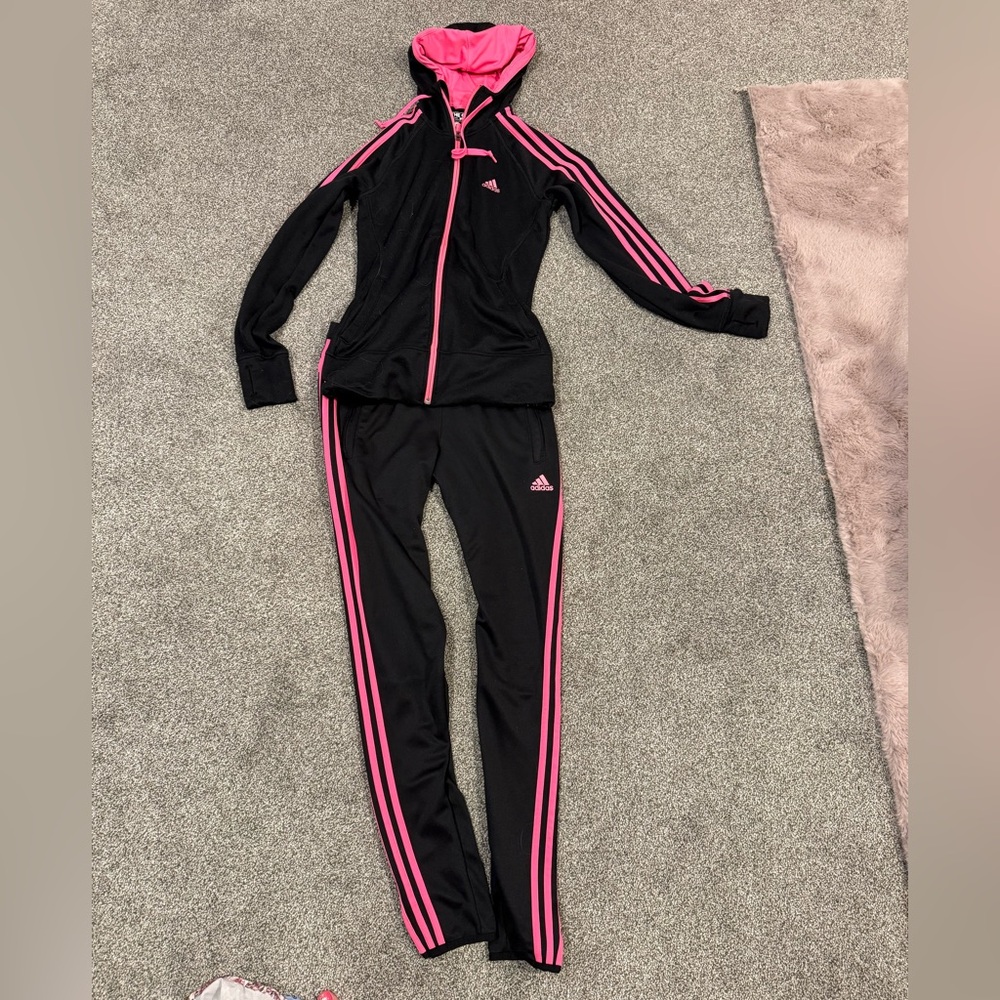 Adidas Black Tracksuit with Pink Accents